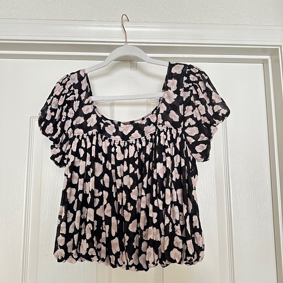 Free People Meg’s leopard print crop top black pink bubble hem mesh - Picture 6 of 10